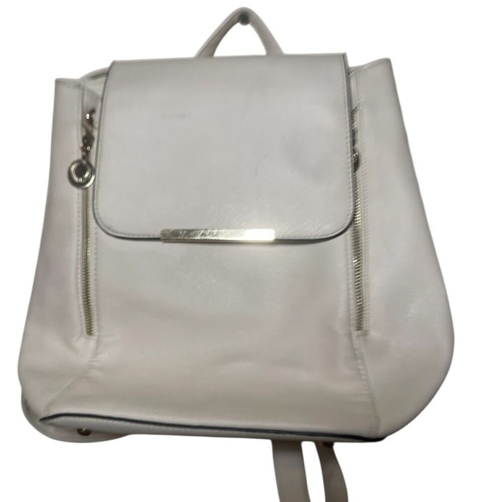 Kalkinguo White Vegan Leather Gold Hardwu Flap Backpack‎ Bag NWOT